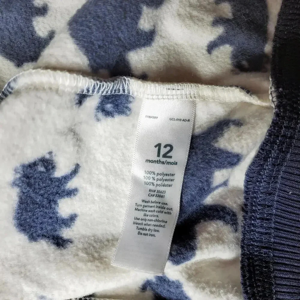 Carter's One Piece Fleece Hooded Jumper Jumpsuit White Blue Bears Size 12m EUC